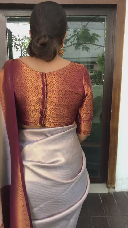 Bindu Cream Maroon Soft SIlk Saree With Attractive Blouse Piece