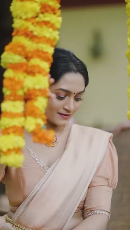 Valmika Cream Soft Kanjivaram Silk Drape with Unique Blouse Piece