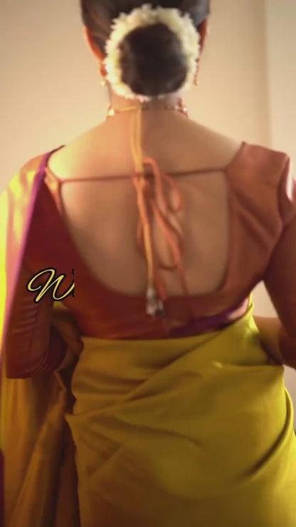 Valmika Gold-Brown Soft Kanjivaram Silk Drape with Unique Blouse Piece