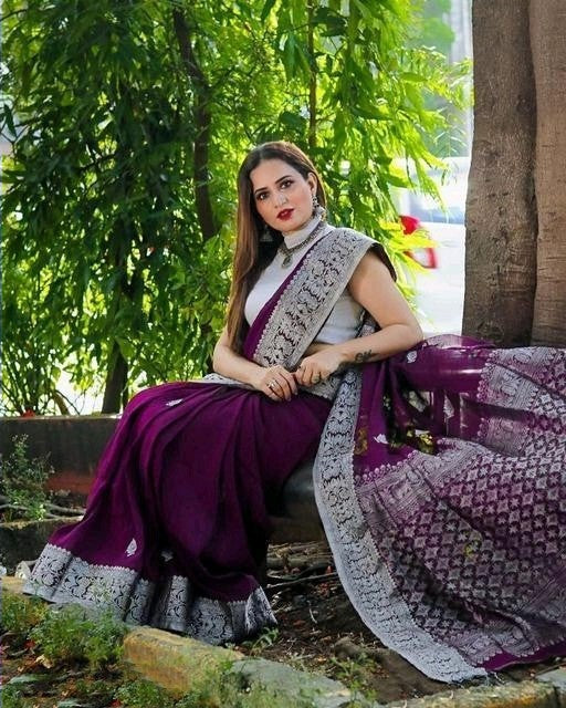 Siddhi Purple Soft Silk Saree With Attractive Blouse Piece