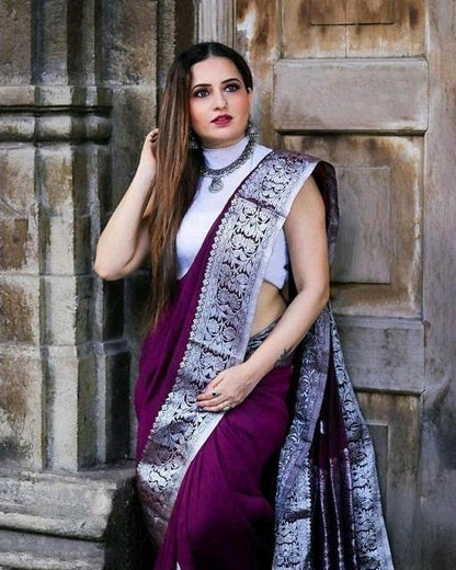 Siddhi Purple Soft Silk Saree With Attractive Blouse Piece