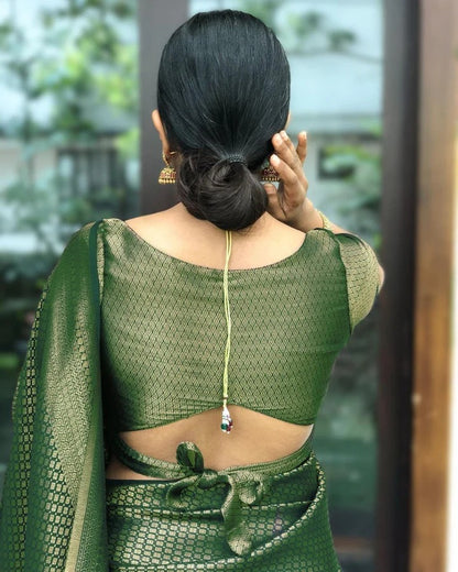 Valmika Green Soft Banarasi Silk Drape with Unique Blouse Piece