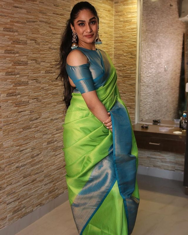 Valmika Parrot  Soft Kanjivaram Silk Drape with Unique Blouse Piece